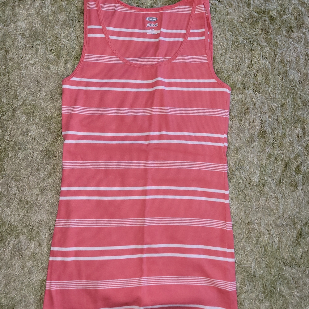 Old Navy Pink and White Striped Tank Top